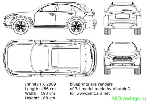 Infiniti FX (2009) (Инфинити ФX (2009)) - чертежи (рисунки) автомобиля